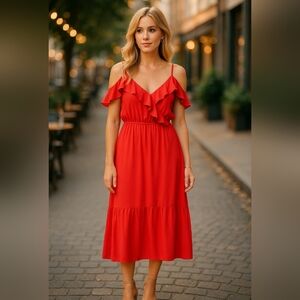Banana Republic Red Ruffle Maxi Dress Size 4 | Sleeveless Summer Party